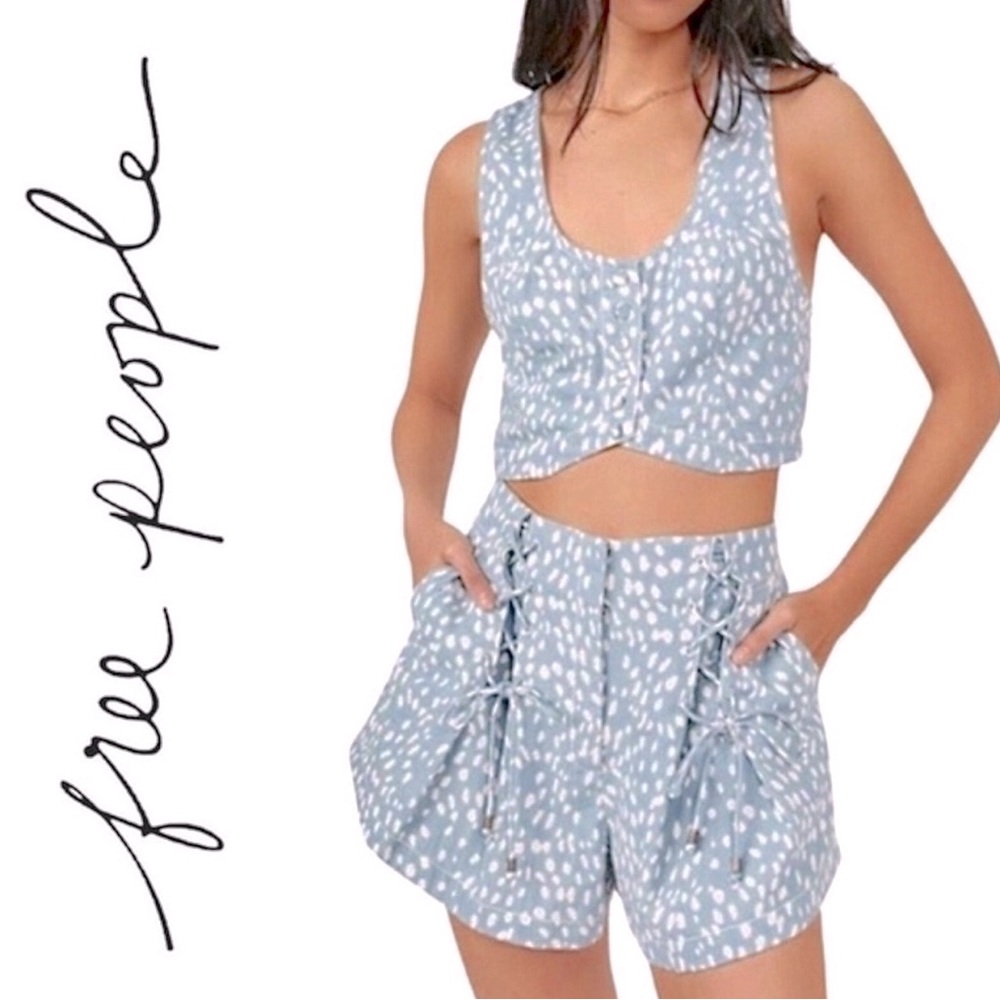 NEW NWT Free People Bennet Set in Blue Ivory - Size 6
